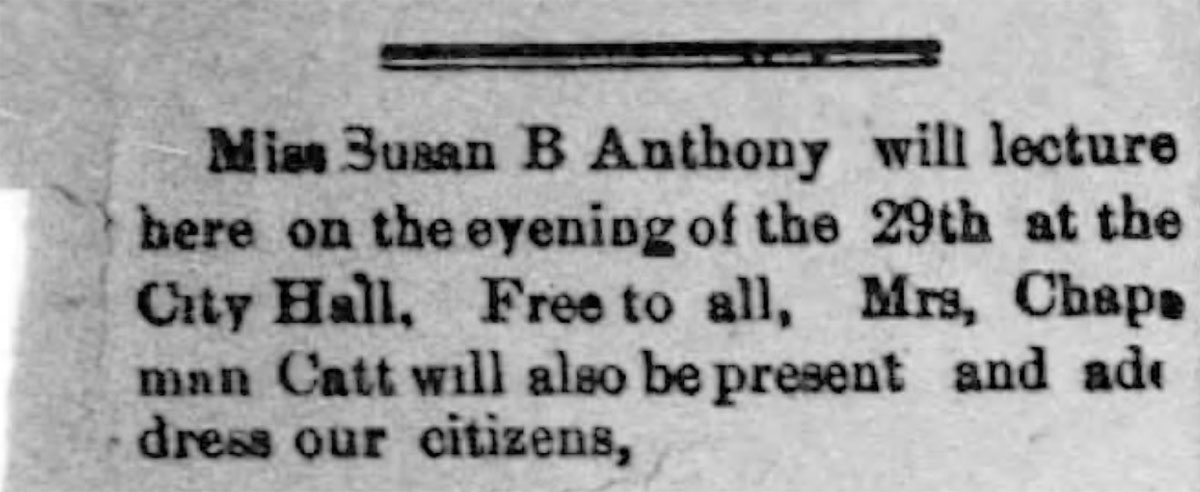 An 1895 address by Susan B. Anthony and Carrie Chapman Catt in the Huntsville City Hall sparked the creation of Huntsville’s suffrage movement.